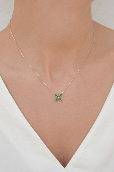 Κολιέ Χρυσό 14Κ Σμαράγδι Star
