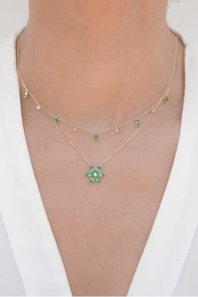 Κολιέ Χρυσό 14Κ Σμαράγδι Flower