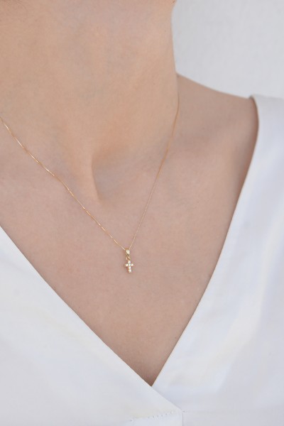 Κρεμαστό Χρυσό 14Κ Σταυρουδάκι Πετράτο Διπλής Όψης Λευκό-Κόκκινο