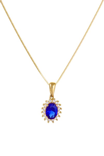 Κρεμαστό Χρυσό 14Κ Οβάλ Ροζέτα Ζαφείρι 5086