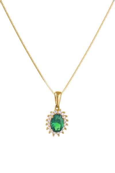 Κρεμαστό Χρυσό 14Κ Οβάλ Ροζέτα Σμαράγδι 5087