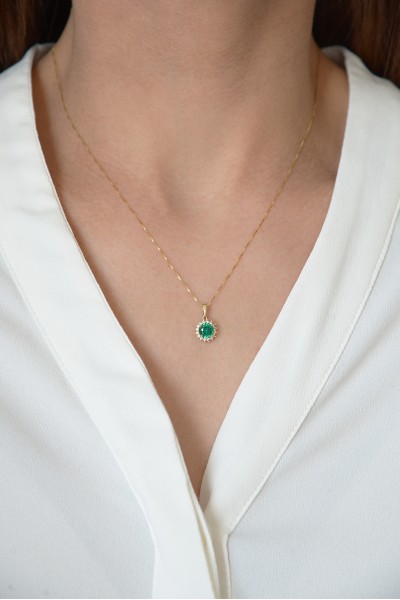 Κρεμαστό Χρυσό 14Κ Ροζέτα Σμαράγδι 5351