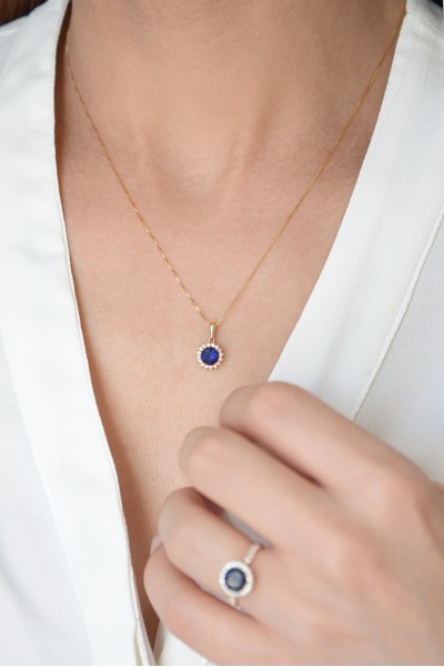 Κρεμαστό Χρυσό 14Κ Ροζέτα Ζαφείρι 5352