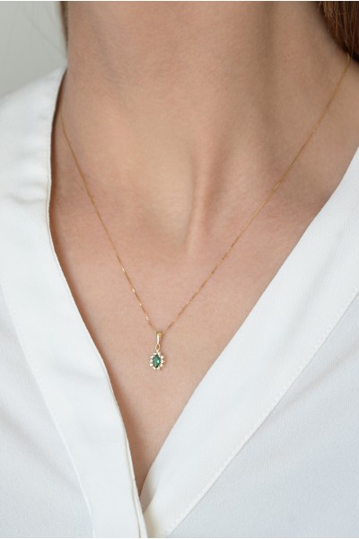 Κρεμαστό Χρυσό 14Κ Ροζέτα Σμαράγδι 5354