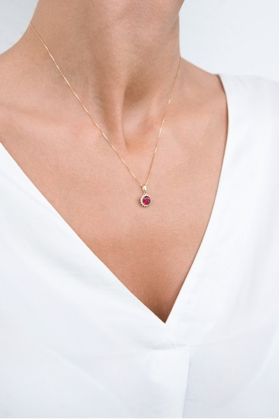 Κρεμαστό Χρυσό 14Κ Ροζέτα Ρουμπίνι 5813