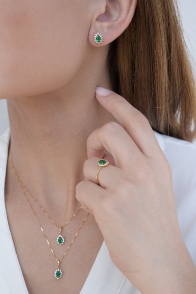 Κρεμαστό Χρυσό 14Κ Ροζέτα Σμαράγδι 6006