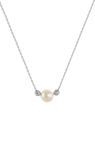 Κολιέ Λευκόχρυσο 14Κ Μαργαριτάρι Διαμανταρισμένο