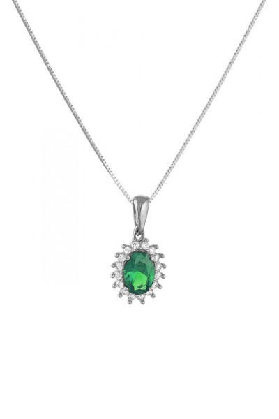 Κρεμαστό Λευκόχρυσο 14Κ Ροζέτα Σμαράγδι 6105