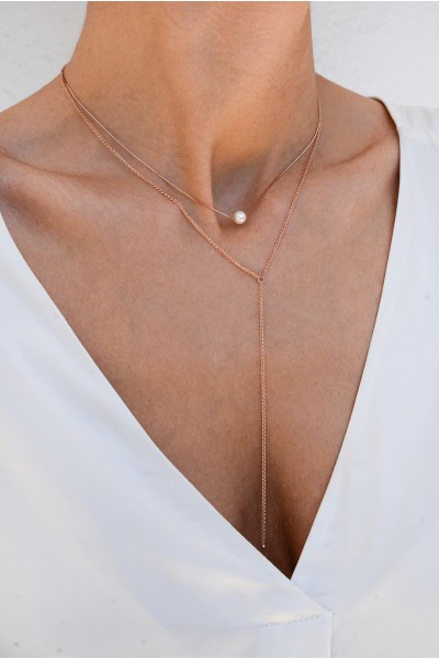 Κολιέ Ροζ Χρυσό 14Κ Μαργαριτάρι