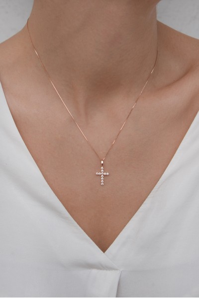 Κρεμαστό Ροζ Χρυσό 14Κ Σταυρός Cute Πετράτος 6609