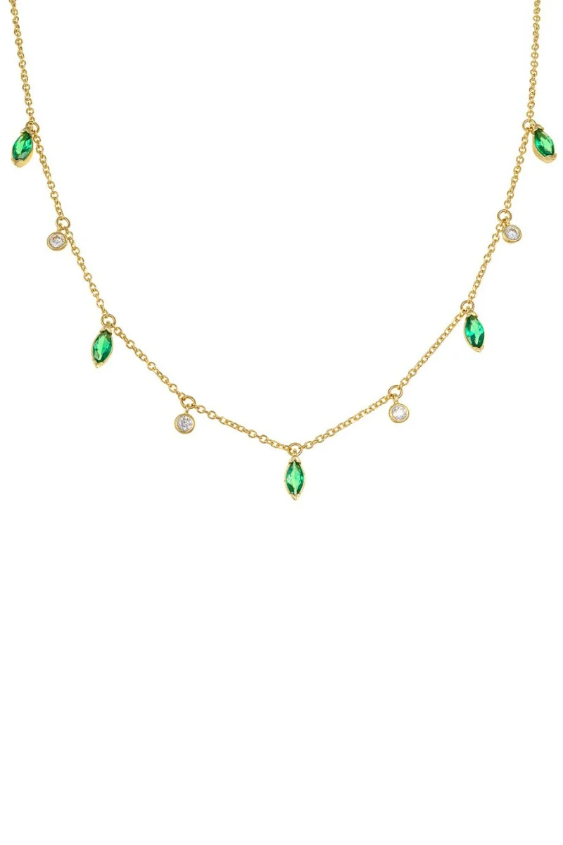 Κολιέ Lumière Χρυσό 14Κ Green Drops