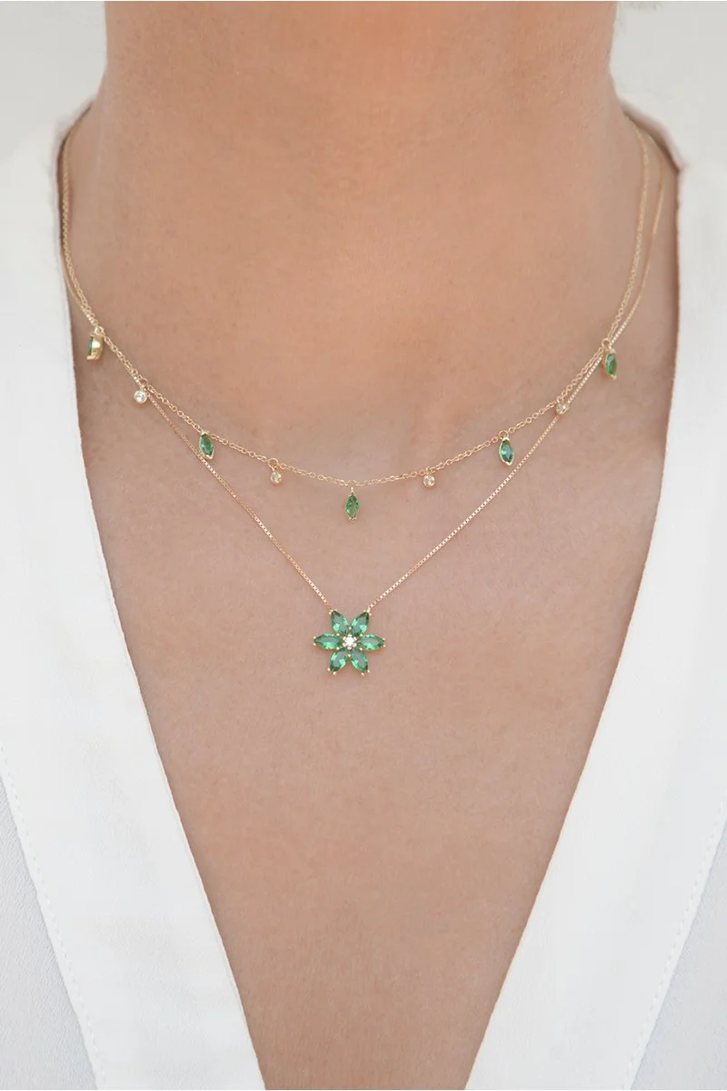 Κολιέ Lumière Χρυσό 14Κ Green Drops