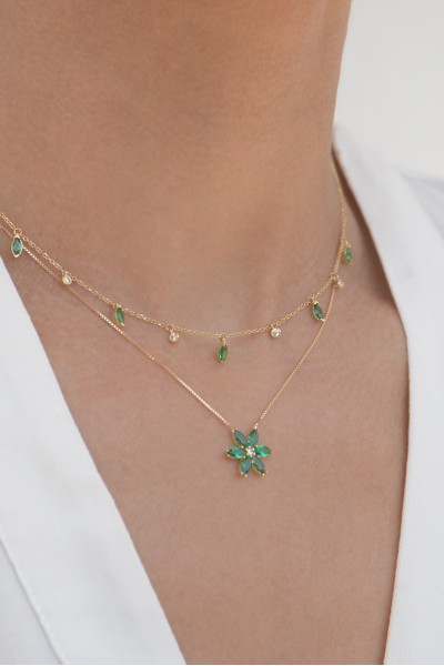 Κολιέ Χρυσό 14Κ Green Drops