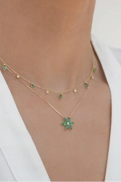 Κολιέ Lumière Χρυσό 14Κ Green Drops