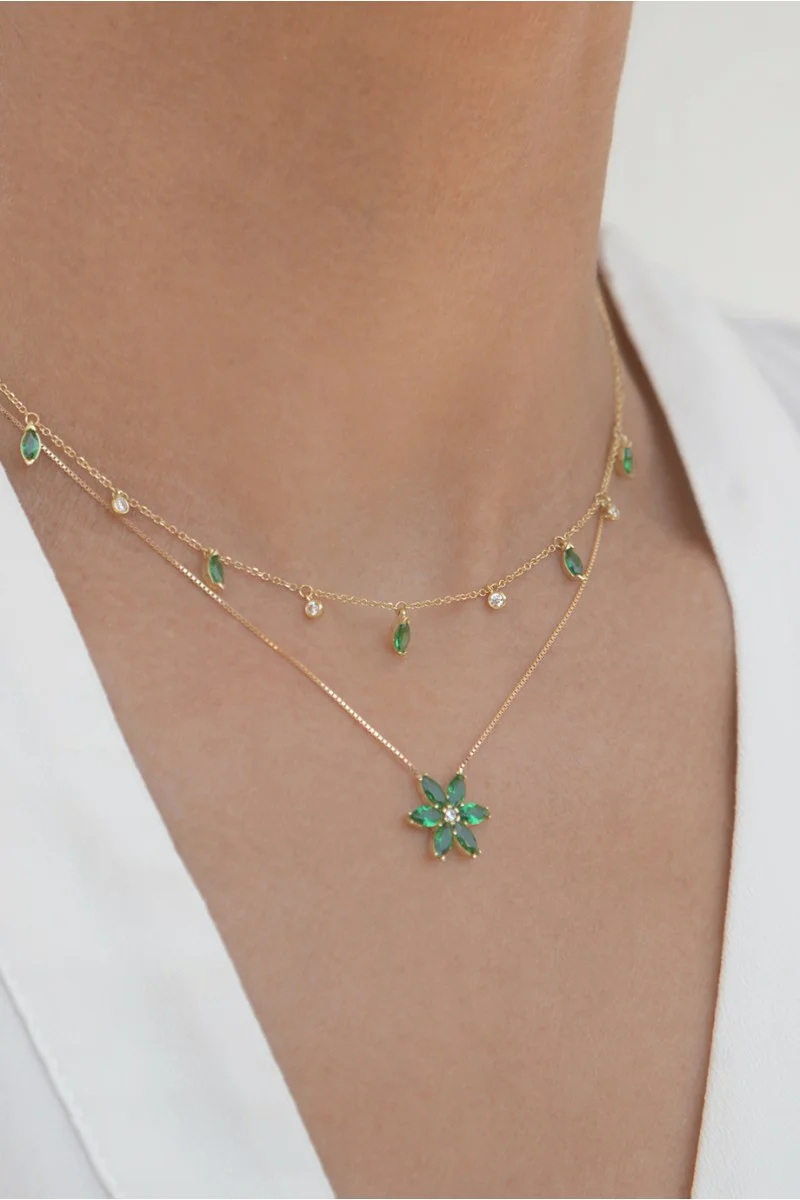 Κολιέ Lumière Χρυσό 14Κ Green Drops