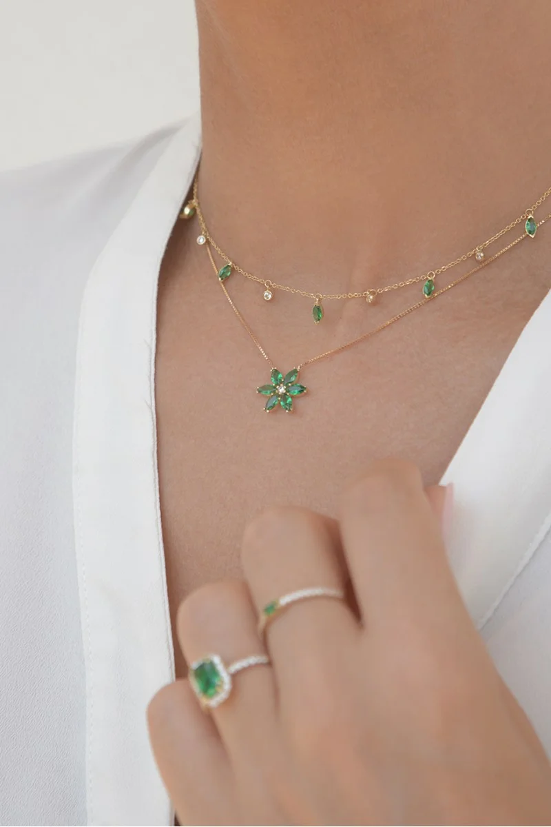 Κολιέ Lumière Χρυσό 14Κ Green Drops