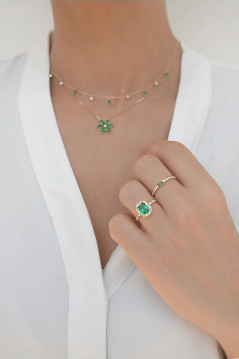 Κολιέ Lumière Χρυσό 14Κ Green Drops