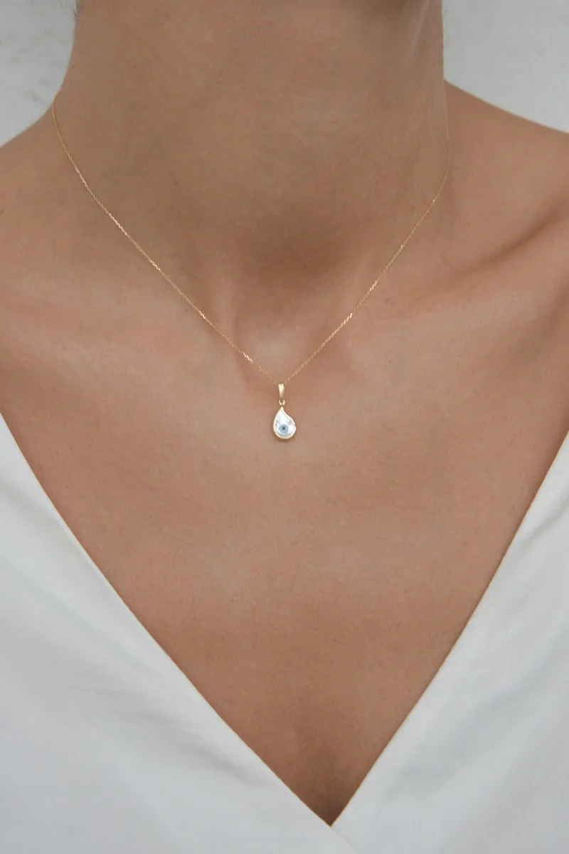 Κολιέ Χρυσό 14Κ White Evil Eye