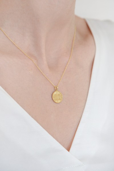 Φυλαχτό Κωνσταντινάτο Χρυσό 14Κ Διπλής Όψης Ανάγλυφο