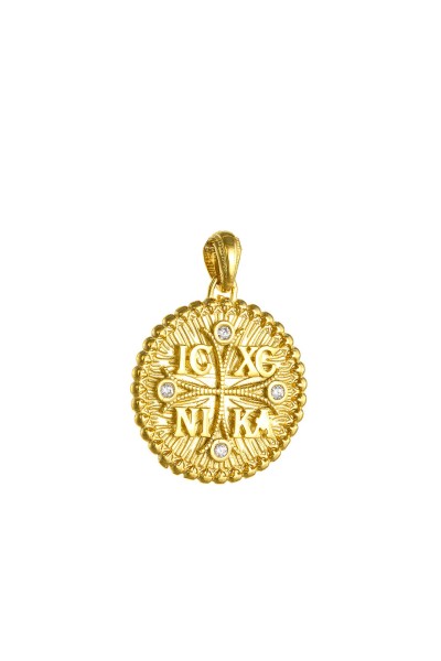 Φυλαχτό Κωνσταντινάτο Χρυσό 14Κ Διπλής Όψης Πετράτο