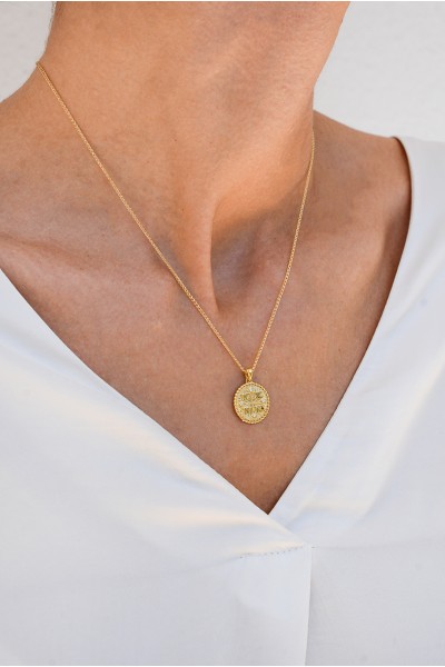 Φυλαχτό Κωνσταντινάτο Χρυσό 14Κ Διπλής Όψης Πετράτο