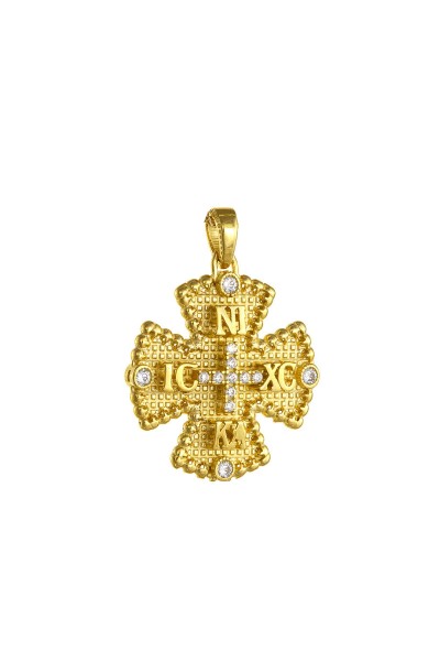 Φυλαχτό Κωνσταντινάτο Χρυσό 14Κ Σταυρός Διπλής Όψης