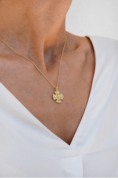 Κρεμαστό Κωνσταντινάτο Χρυσό 14Κ Σταυρός Διπλής Όψης