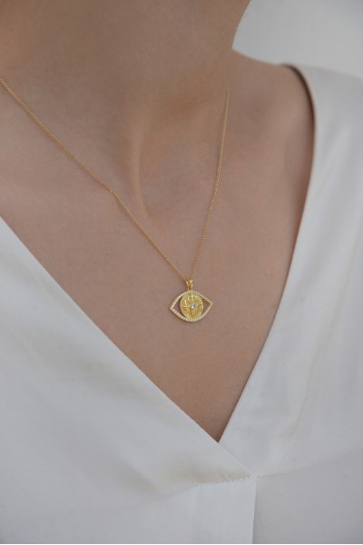 Κρεμαστό Χρυσό 14Κ Κωνσταντινάτο Διπλής Όψης Ματάκι