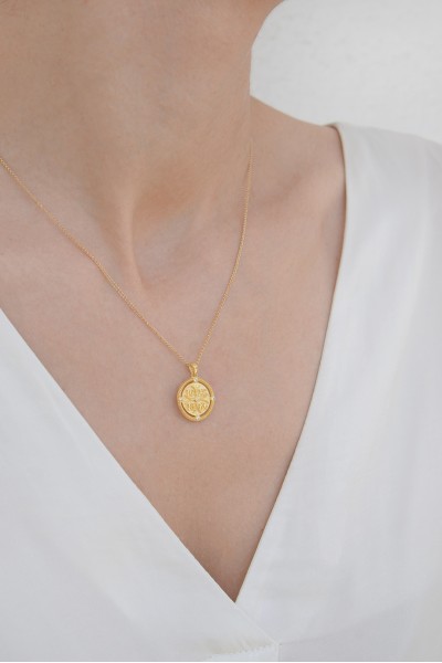 Φυλαχτό Κωνσταντινάτο Χρυσό 14Κ Διπλής Όψης Πετράτο