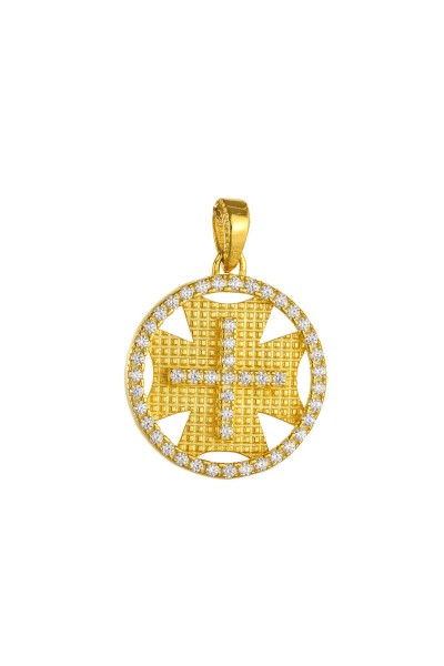 Κρεμαστό Κωνσταντινάτο Χρυσό 14Κ Σταυρός Διπλής Όψης