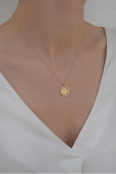 Κρεμαστό Κωνσταντινάτο Χρυσό 14Κ Σταυρός Διπλής Όψης