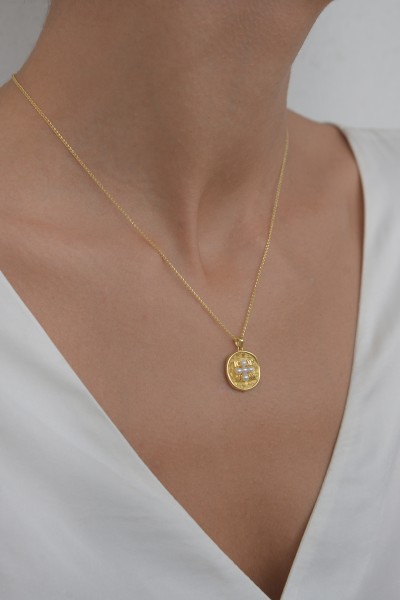 Κρεμαστό Κωνσταντινάτο Χρυσό 14Κ Μαργαριτάρια