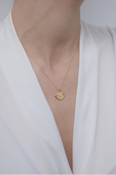 Κρεμαστό Χρυσό 14Κ Κωνσταντινάτο Διπλής Όψης Ματάκι