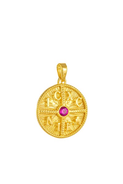 Φυλαχτό Χρυσό 14Κ Κωνσταντινάτο Διπλής Όψης Πετράτο