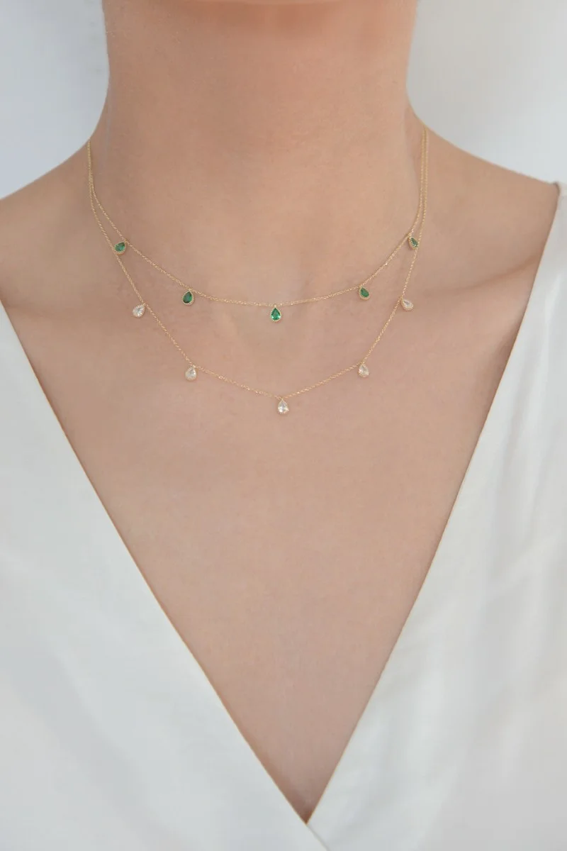 Κολιέ Lumière Χρυσό 14Κ White Drops