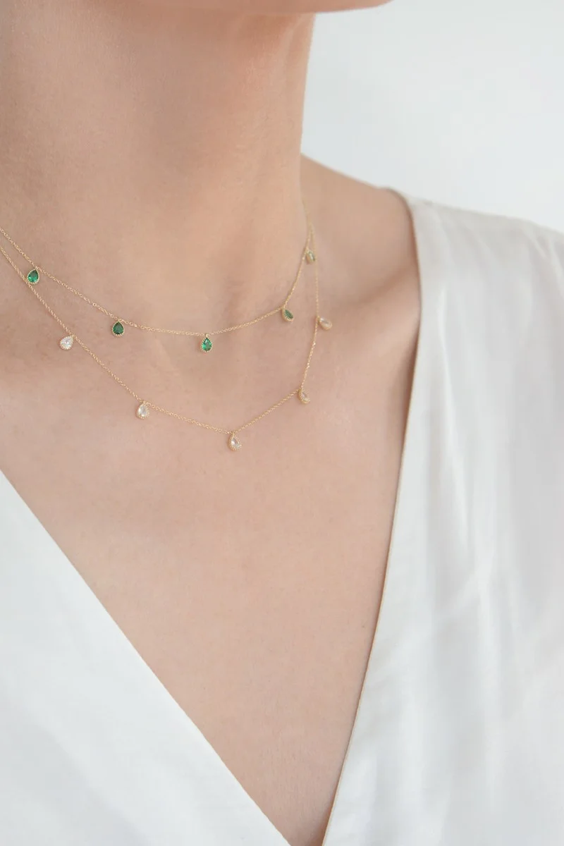 Κολιέ Lumière Χρυσό 14Κ White Drops
