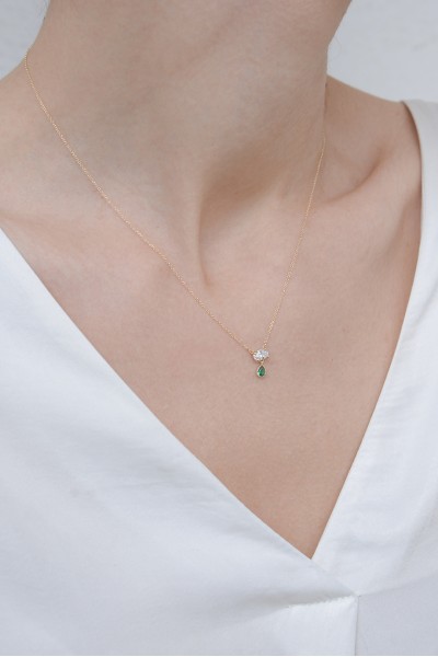 Κολιέ Χρυσό 14Κ Σμαράγδι Drop