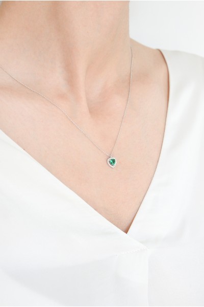 Κολιέ Λευκόχρυσο 14Κ Καρδιά Σμαράγδι