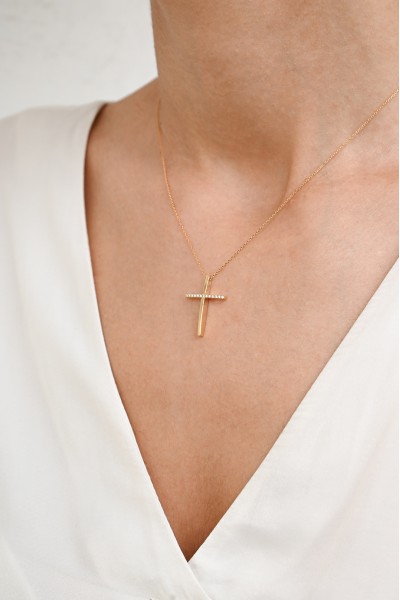 Σετ Σταυρός με Αλυσίδα Χρυσός 14Κ Πετράτος 6998