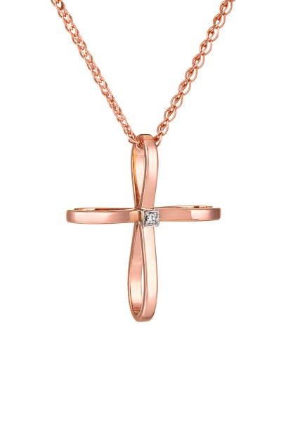 Σετ Σταυρός με Αλυσίδα Ροζ Χρυσός 14Κ Fashion 3504