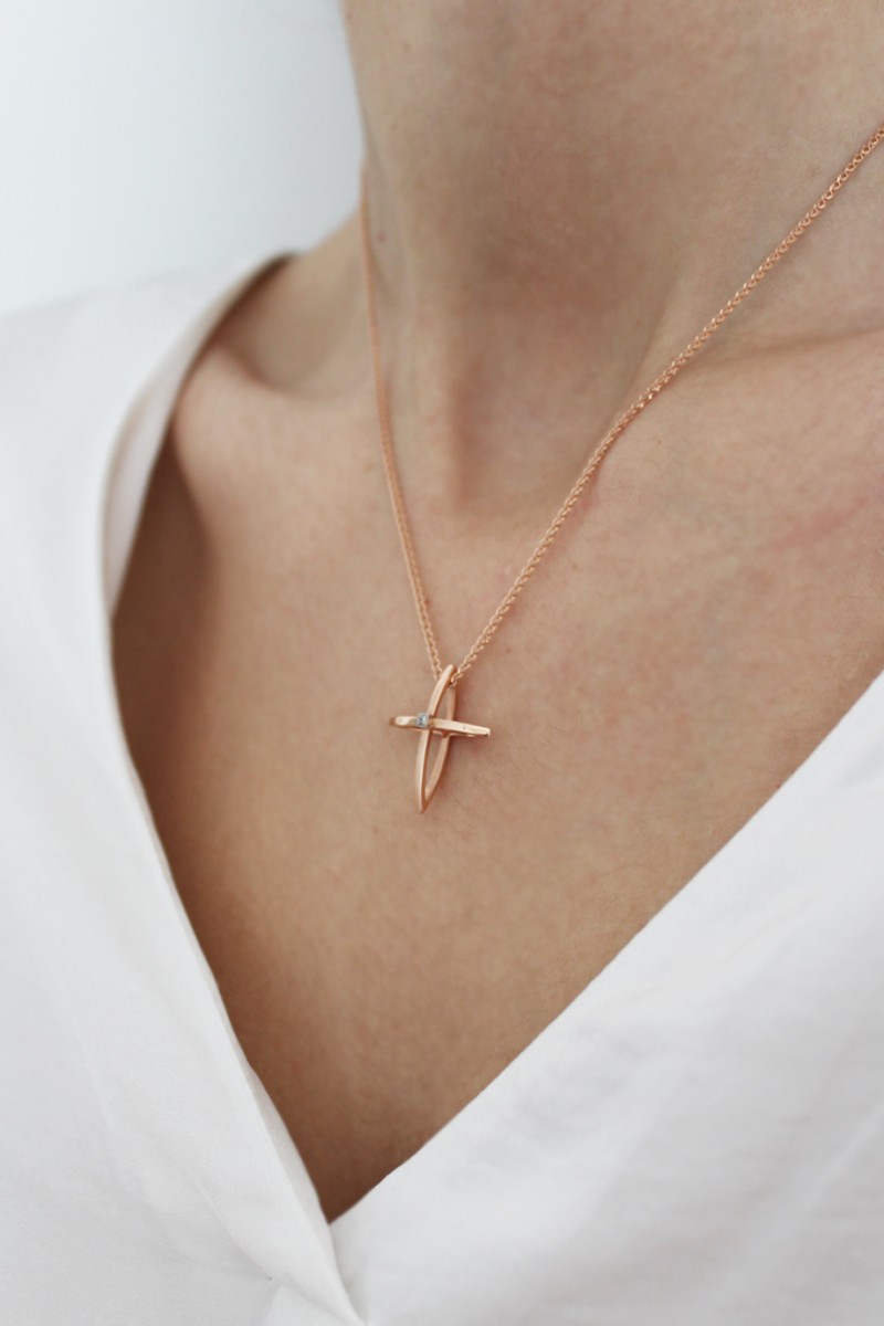 Σετ Σταυρός με Αλυσίδα Ροζ Χρυσός 14Κ Fashion 4218