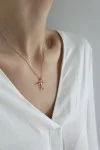 Σετ Σταυρός με Αλυσίδα Ροζ Χρυσός 14Κ Fashion 4218