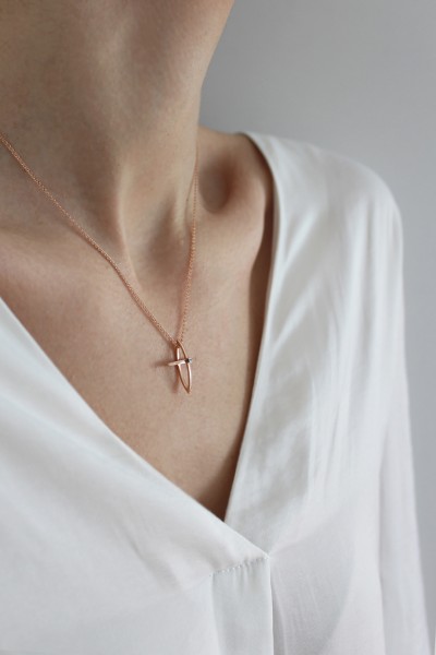Σετ Σταυρός με Αλυσίδα Ροζ Χρυσός 14Κ Fashion 4218