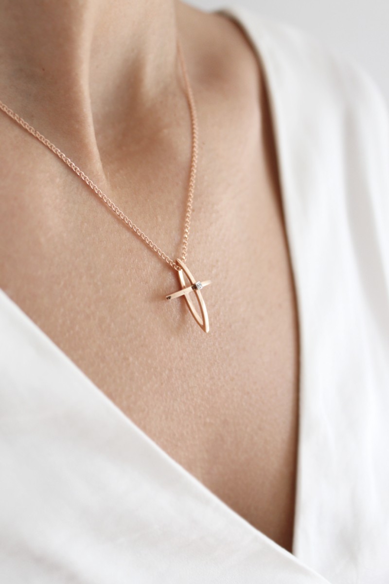 Σετ Σταυρός με Αλυσίδα Ροζ Χρυσός 14Κ Fashion 4218