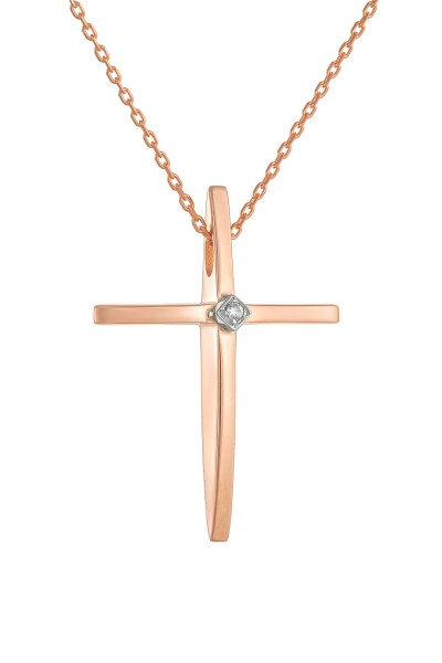 Σετ Σταυρός με Αλυσίδα Ροζ Χρυσός 14Κ Minimal 6374