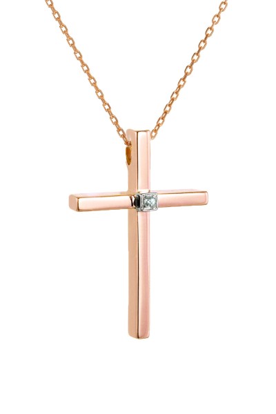 Σετ Σταυρός με Αλυσίδα Ροζ Χρυσός 14Κ Minimal 6995