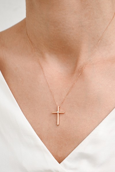Σετ Σταυρός με Αλυσίδα Ροζ Χρυσός 14Κ Minimal 6995