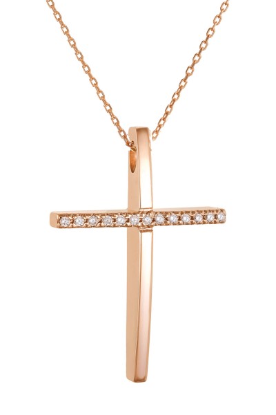 Σετ Σταυρός με Αλυσίδα Ροζ Χρυσός 14Κ Minimal 6999