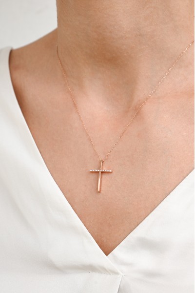 Σετ Σταυρός με Αλυσίδα Ροζ Χρυσός 14Κ Minimal 6999