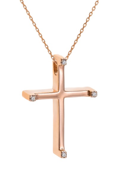 Σετ Σταυρός με Αλυσίδα Ροζ Χρυσός 14Κ Minimal 7001